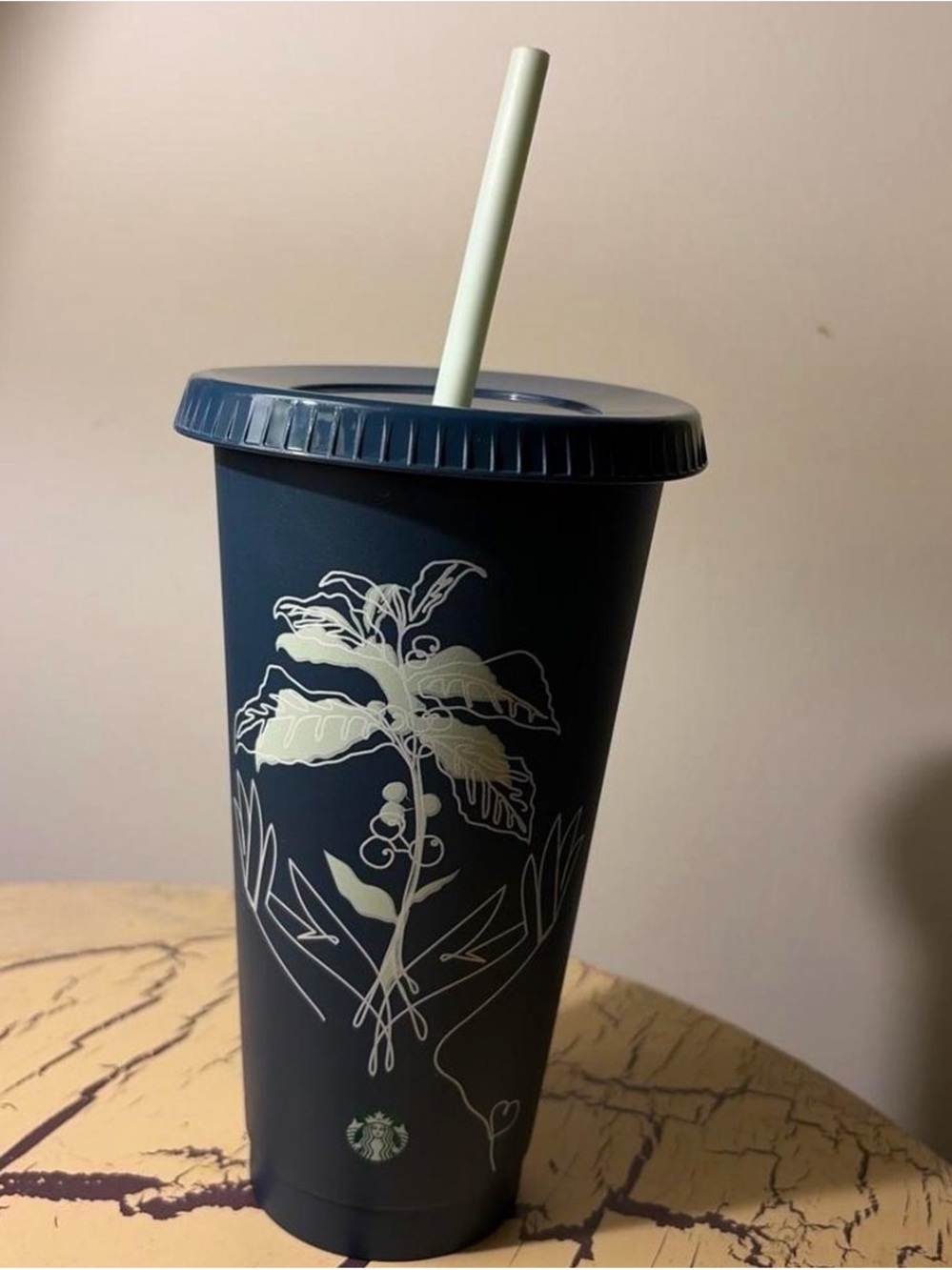 Starbucks Navy Botanical Tumbler with Cream Straw
